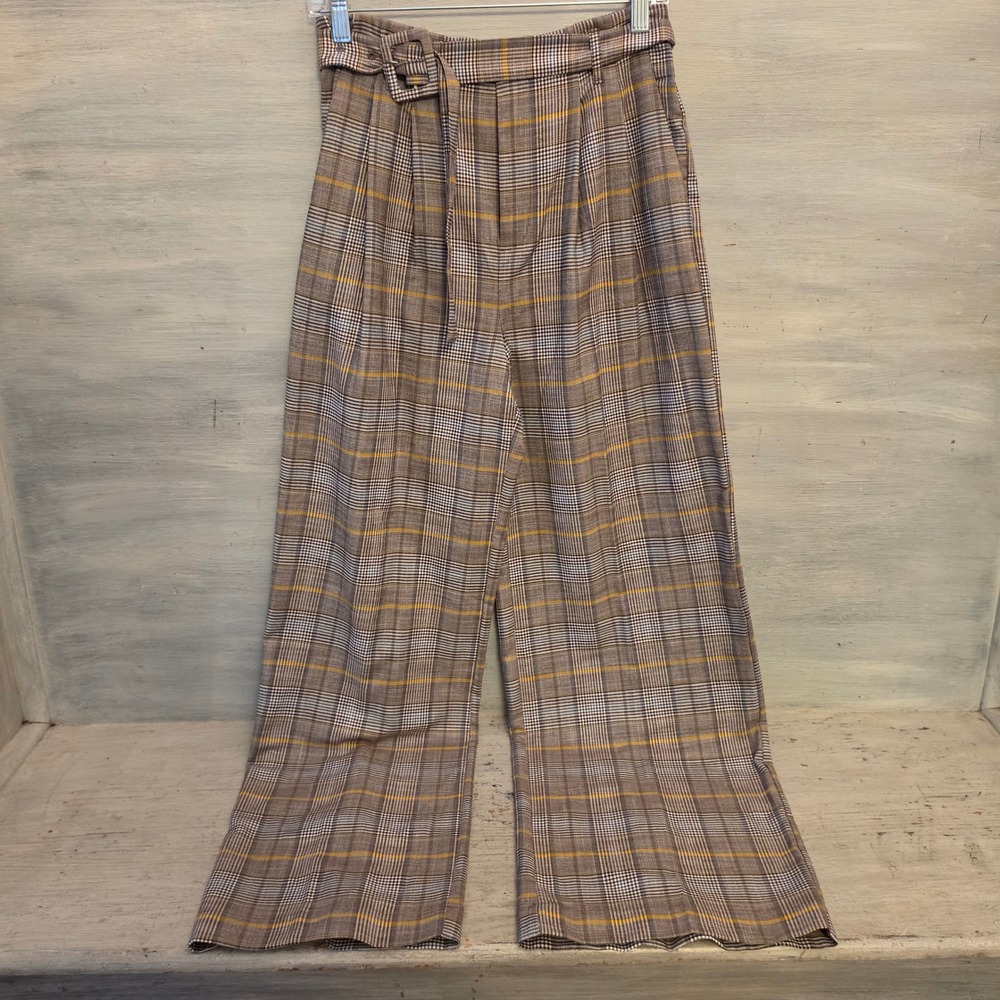 a new day Multicolor Plaid High Waisted Wide Leg Pants Size 4 Like New